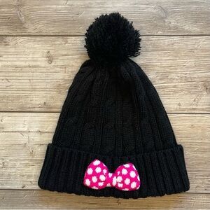 Tokyo Disney Resort | Black Knit Beanie with Pink Polka Dot Bow